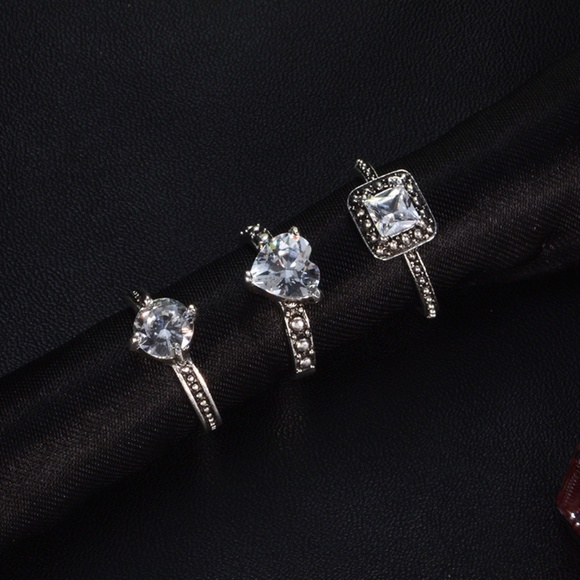 **CORAZON* 3-Pc Silver Rhinestone Fashion Ring Set - Picture 3 of 7